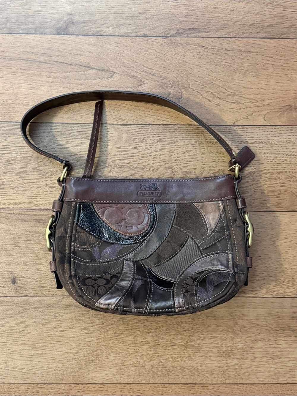 Y2K Coach Zoe Brown Patchwork Shoulder Bag 41886 Leather Suede Canvas W/ Hangtag